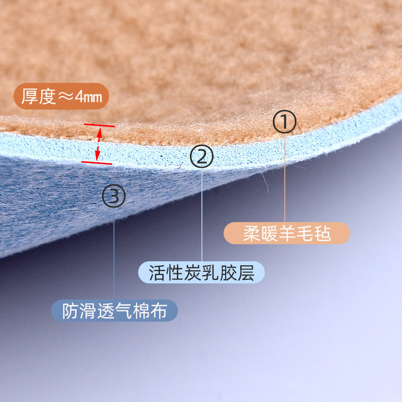 Otoño y invierno calentamiento plantillas de cordero cortadas, felt cómodo y felpa, plantillas de invierno absorbentes de sudor