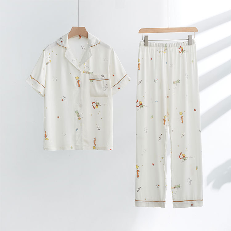 Mixi Cat Spring and Summer New Childlike Cute Man Cotton Satin Prince Story Short-sleeved Pants Pajamas Women Mixi Cat Spring and Summer New Childlike Cute Man Cotton Satin Prince Story Short-sleeved Pants Pajamas Women