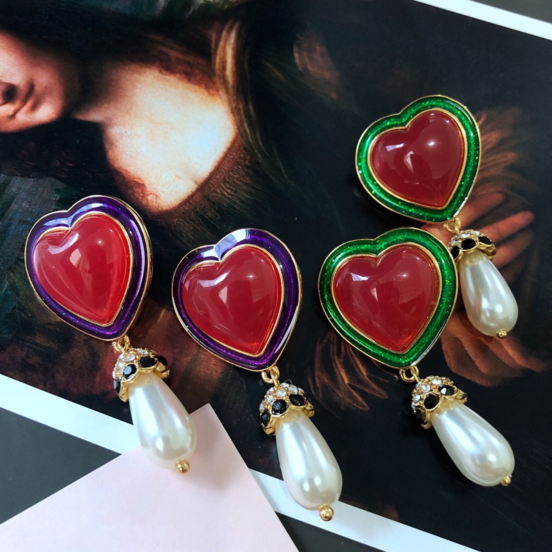 retro heart contrast color enamel glaze pin earrings wholesalepicture2