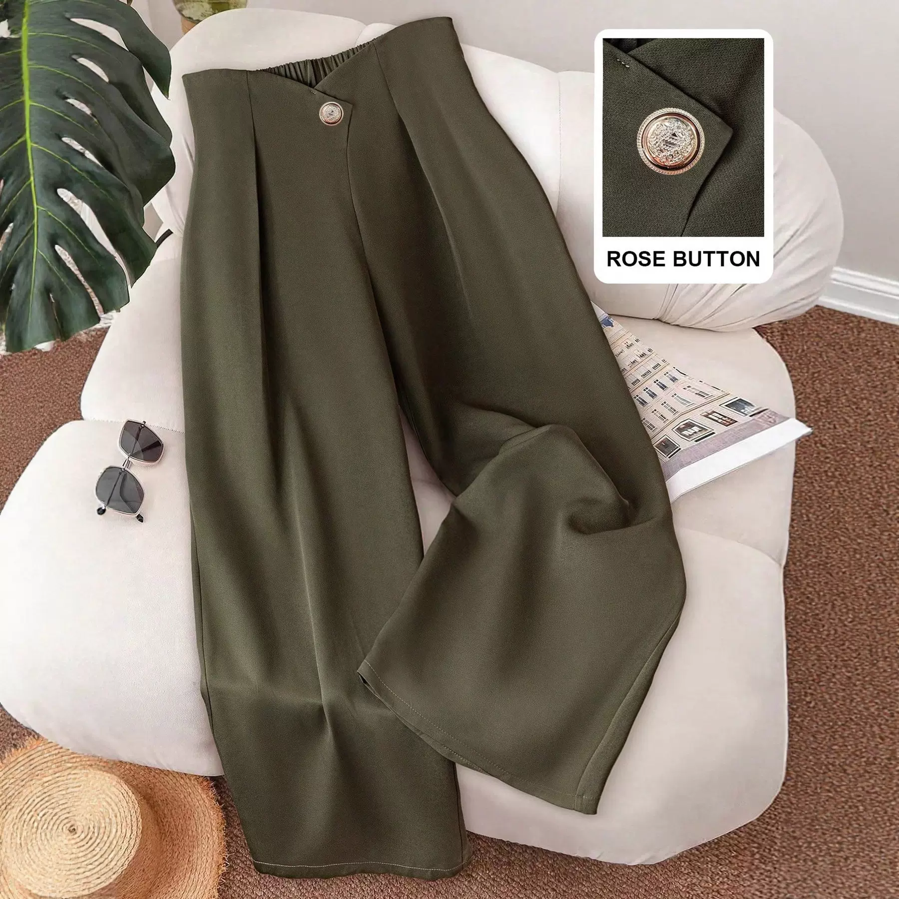 2025欧美跨境亚马逊独立站秋冬新款大纽扣通勤百搭休闲阔腿西裤女