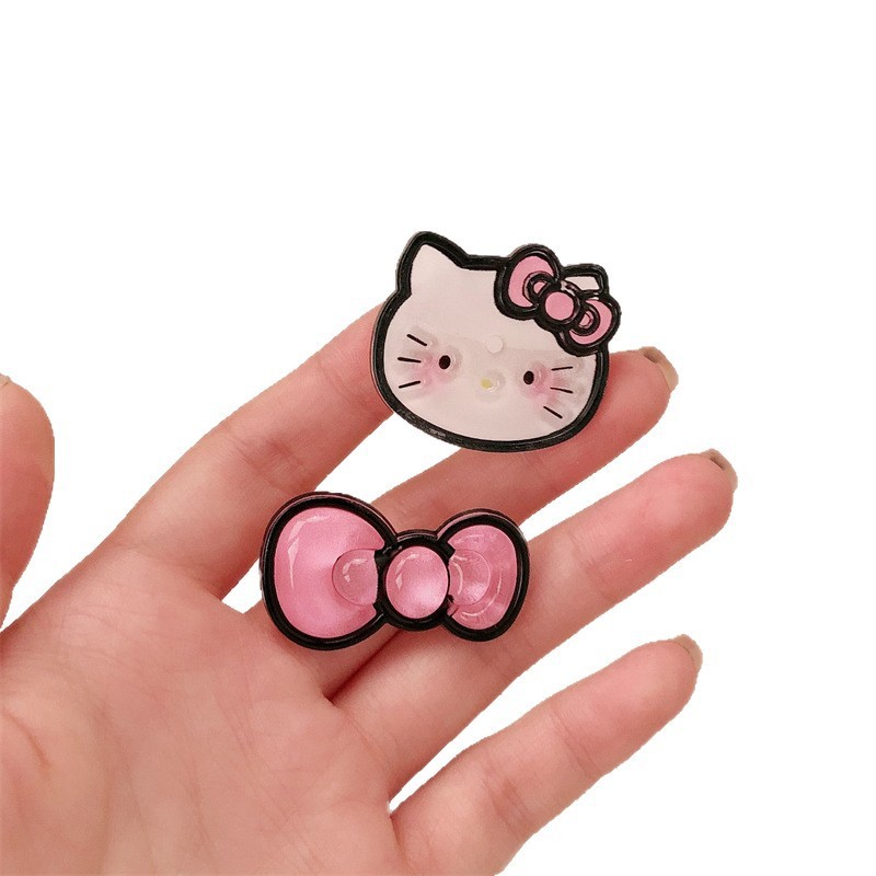 猫咪蝴蝶结发夹~冰透黑粉卡通发卡少女甜美侧边碎发刘海夹发饰|undefined
