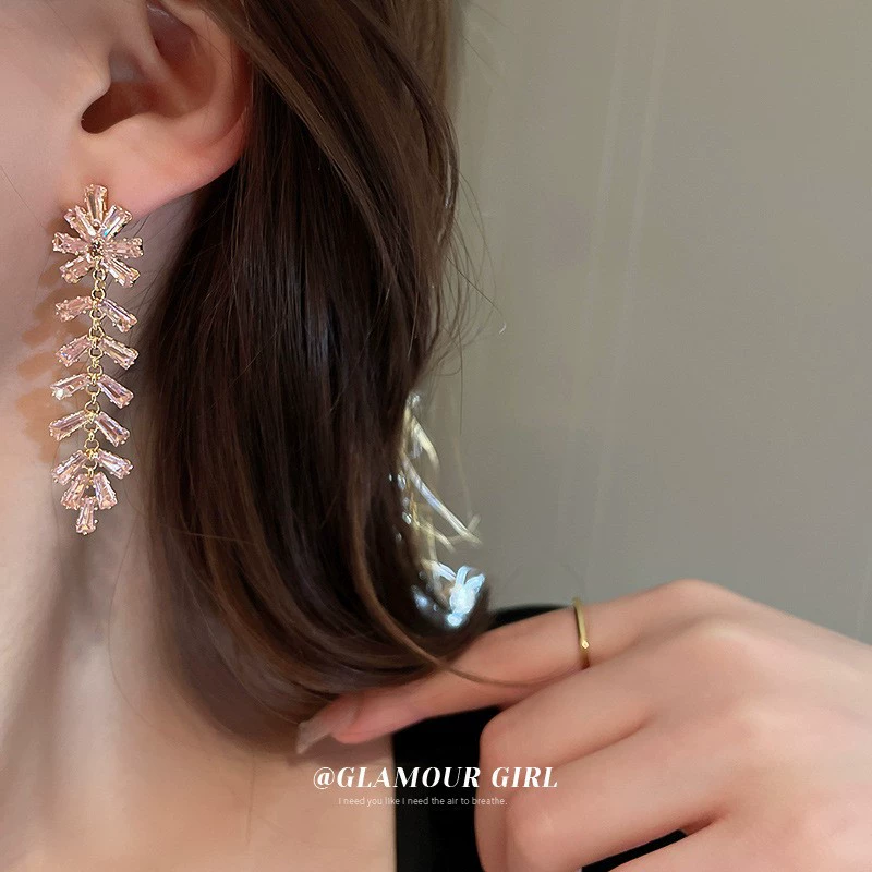 Длинная серебряная игла, серьги, цирконы из жемчужины, цветочные