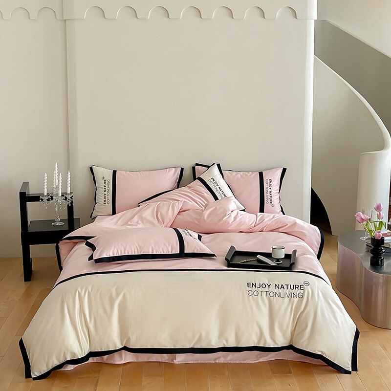 New Long-staple Cotton Light Luxury Cotton Four-piece Set Pure Cotton Embroidered Solid Color Bed Sheet Quilt Cover Bedding Wholesale Group Purchase