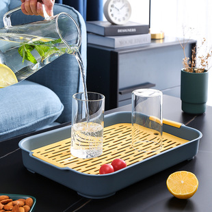 Water Cup Drain Tray Home Living Room Double-Layer Tray Rectangular Tea Tray Fruit Tray Plastic Creative Drain Basket Rack