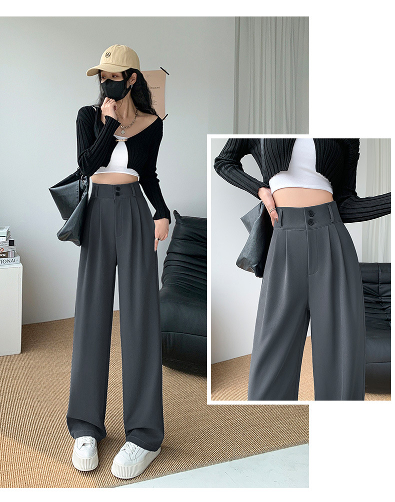 High-waisted wide-leg pants for women 2023 Spring and autumn: Loose and slimming straight-leg pants with a drape, floor-length pants, double-button casual suit pants pic 20