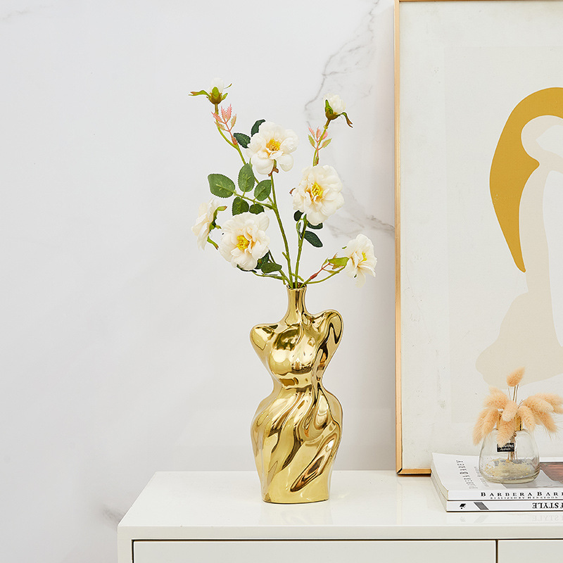 哇屋原创设计艺术现代女人花瓶抽象假花插花装饰品客厅茶几家居简