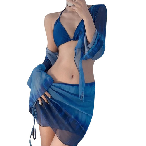 Linen Sun Protection Separate Swimsuit for Women Pure Desire Style Sexy Bikini Set Four-Piece Conservative Slimming Vacation High-End Swimsuit