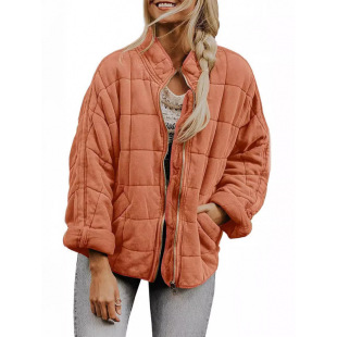 Cross-border foreign trade Amazon solid color stand collar cotton-padded jacket 2024 European and American women's loose long sleeve pocket jacket