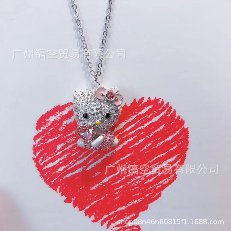 Shijia 1:1 ピンクガールハート猫ネックレス女性用スワロフスキーかわいい子供っぽい KT 猫鎖骨チェーン女性メーカー|undefined