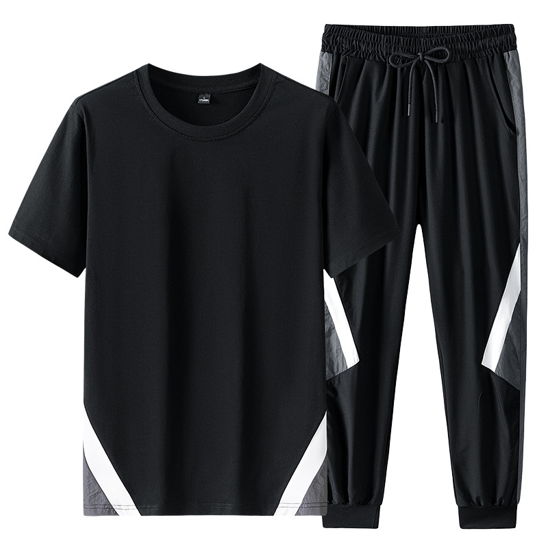 Men's Clothing Cross border special summer ultra thin breathable short sleeved trousers suit men's youth sports quick drying casual two piece suit men_voghion.com