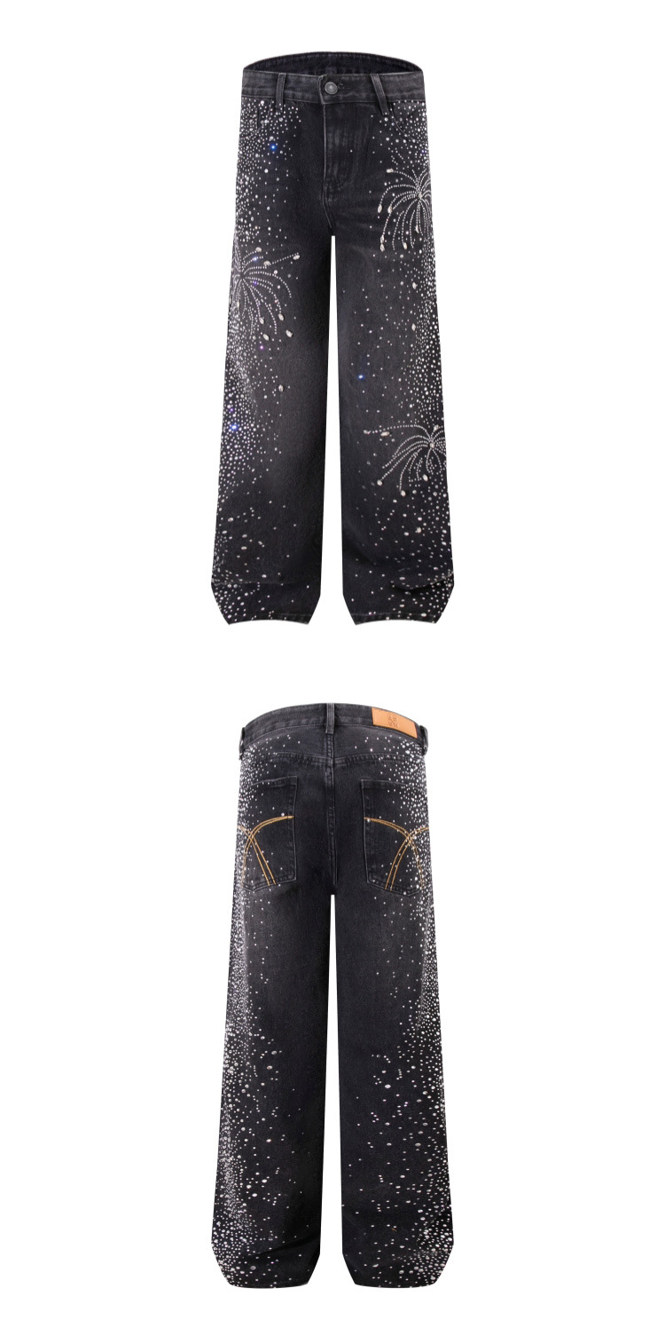 Rhinestone Loose Fit Straight Leg Jeans For Men Trendy Style_voghion.com