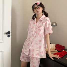 甜美可爱ins卡娜赫拉兔睡衣少女夏季纯棉短袖短裤卡通可爱家居服