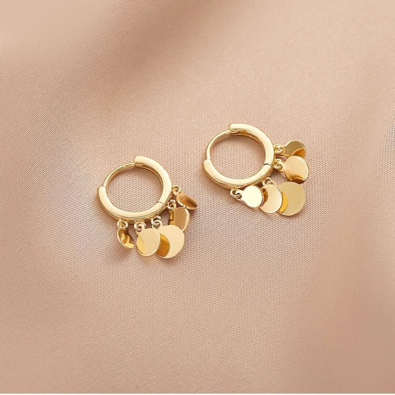 European and American Cross-border Round Piece Tassel Ear Buckle Women's Fashion Simple Personality Suitable for Round Face Korean Style Elegant Design Sense Earrings