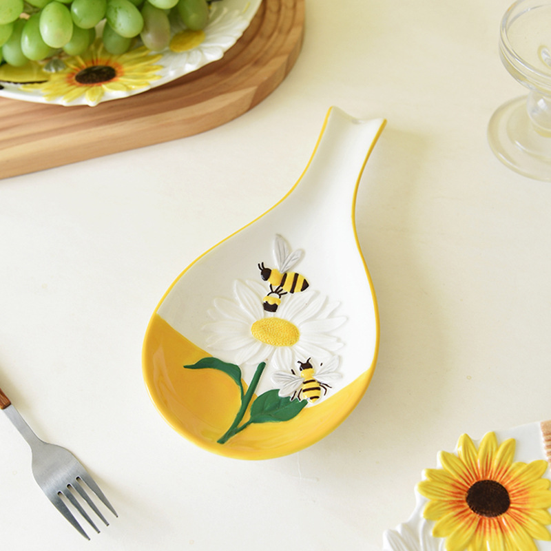 Estante de cuchara de girasol de abeja de primavera, soporte de cuchara, soporte de cuchara de sopa, mesa de comedor, palillos, cuchara, servilleta, estante de cocina