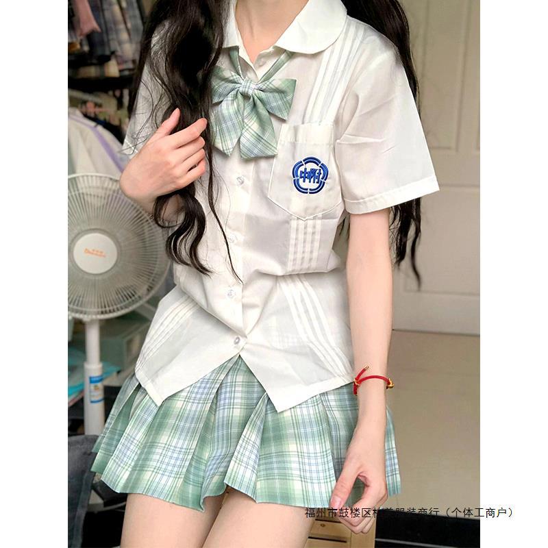 오리지널 BAI MING JK 유니폼 원피스 여름 일본 대학 스타일 짧은 소매 스커트 여성 클래스 원피스 JK 풀 세트