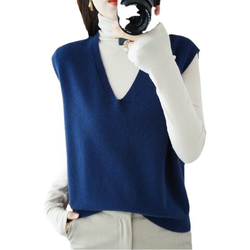 A principios de otoño de punto de las mujeres Chaleco con cuello en V suelta desgaste exterior sin mangas chaleco superior casual estilo perezoso suéter al por mayor