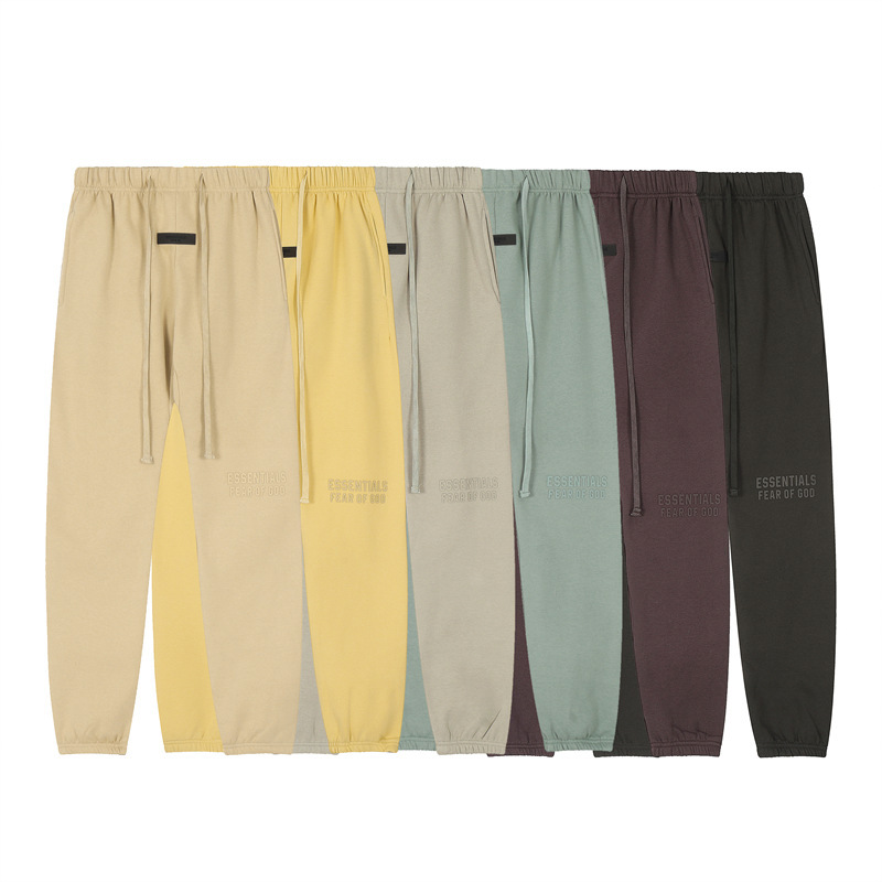 Fog Essentials Fleece-Lined Pants with Stereo Silicone Letter Printing Trendy Brand Pants for Men and Women Couples