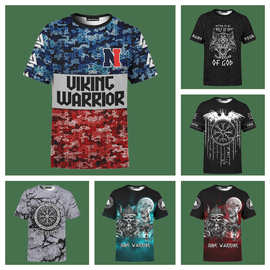 【加工定制】欧美风潮流时尚短袖舒适休闲3D数码纹身印花圆领上衣