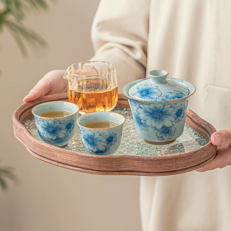 Синий и белый керамический чайный cup, элитный стеклянный чайный набор, китайский стиль