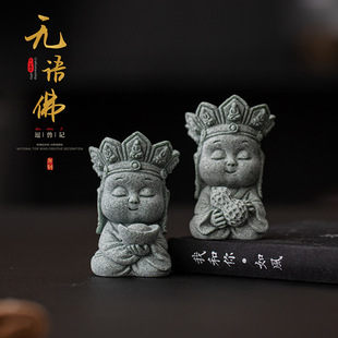 Green Sandstone Silent Buddha Tea Pet Ornaments Desktop Decorations Chinese Zen Interior Decoration Accessories Handmade Tea Set Accessories