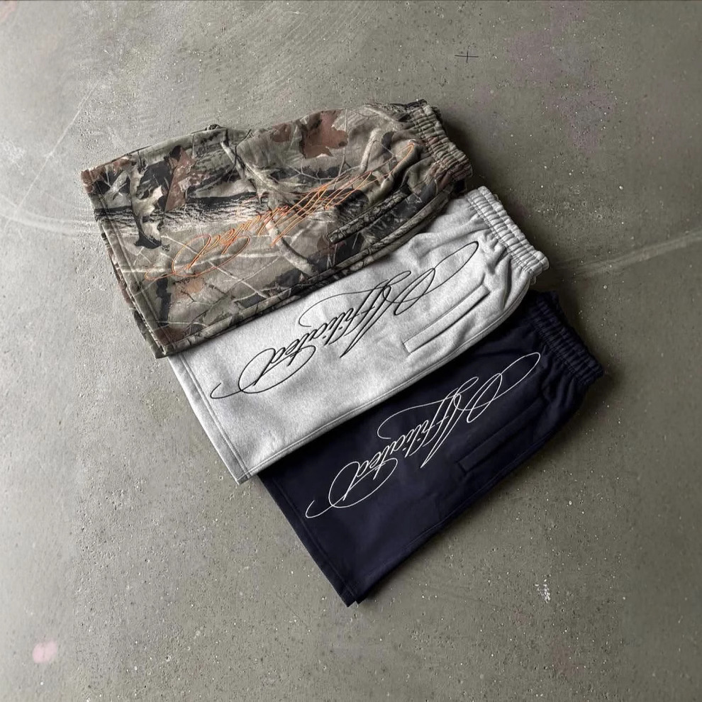 Men's Retro American Hip Hop Summer Embroidery Shorts European Style Casual Loose Fit Streetwear_viptrois.com