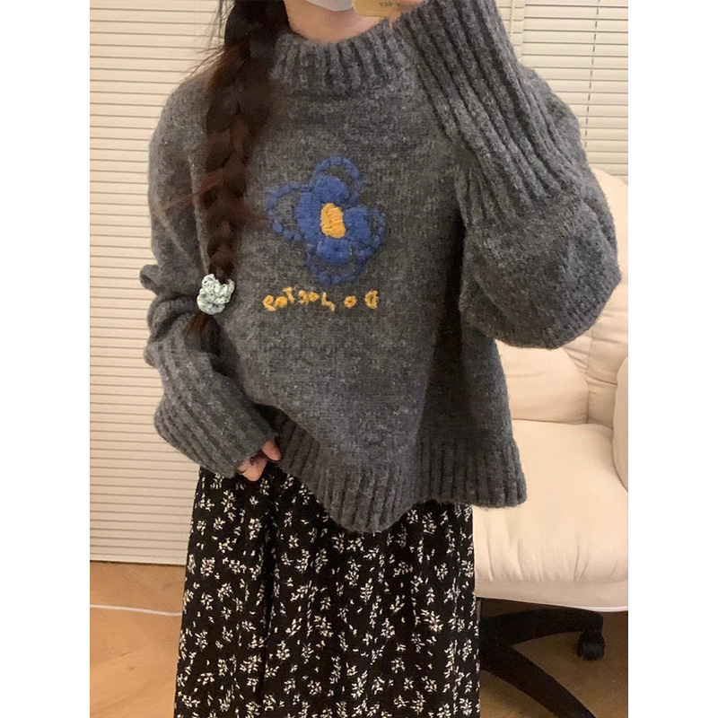 灰色复古慵懒风套装女秋冬2025新款长袖针织毛衣百褶半身裙两件套|undefined