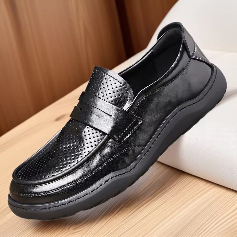 Giày lười nam da mềm thoáng khí đục lỗ, đế bằng gót thấp 1–3 cm — Giày bệt bốn mùa, Mẫu mùa hè - đục lỗ thoáng khí