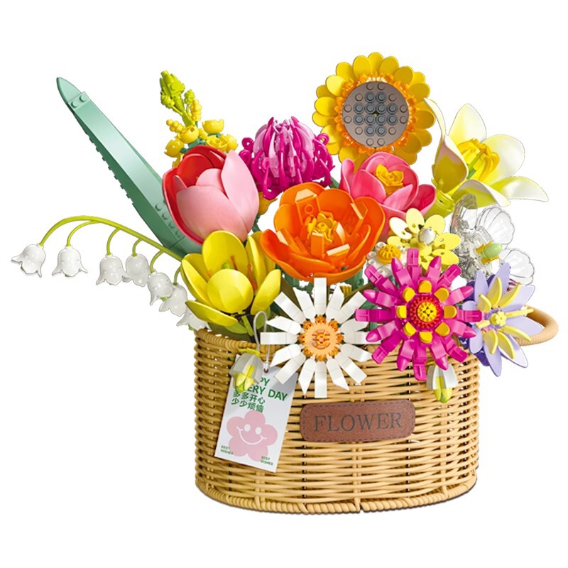 癒しの花かご、永遠の積み木、花束、自宅の新年の鉢植えの装飾品、ガールフレンドへのバレンタインデーのギフト、2025年の新しいスタイル|undefined