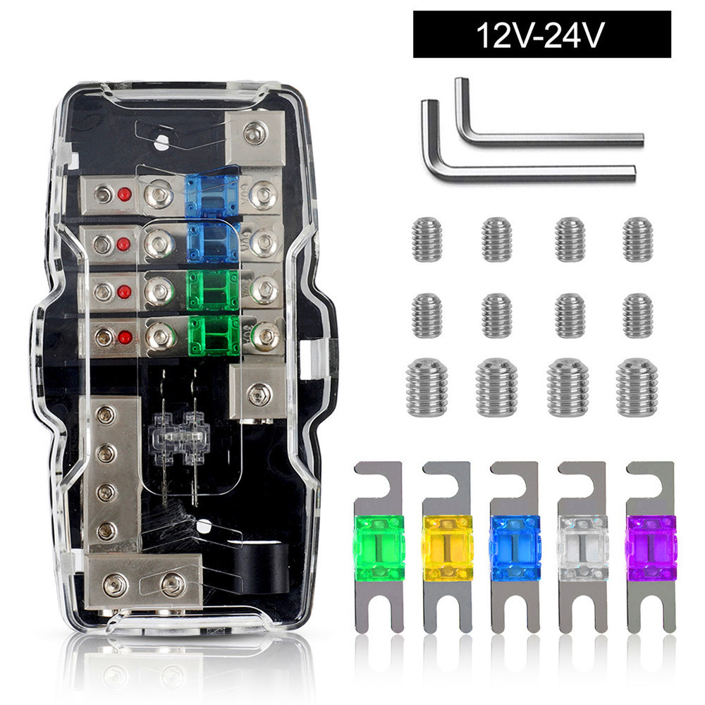 跨境商品多功能汽车音响熔丝座 4路保险盒带LED灯改装音响线路盒