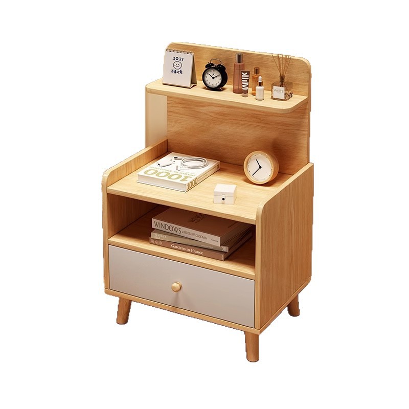 Tabernita de cabecera con estante de almacenamiento simple y moderno dormitorio doméstico pequeño armario de pierna de madera sólida junto a la cama, armario de almacenamiento simple