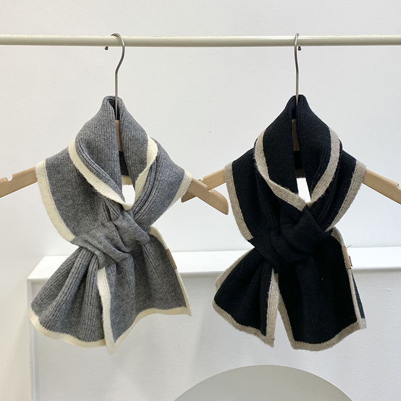 Tejido bufandas de invierno cálido francés doble cara estudiantes bufandas de cuello simple cruzada bufandas perezosas