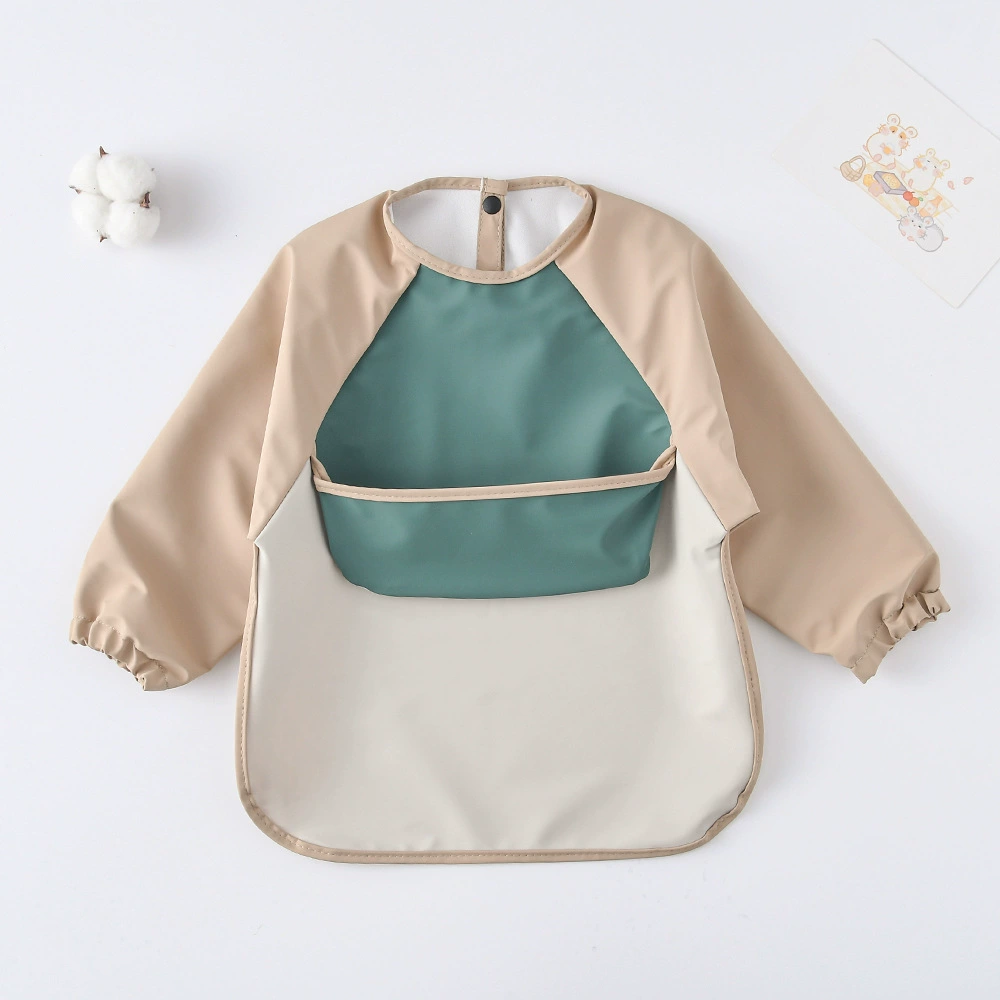 Детский водонепроницаемый полиуретановый слюнявчик для еды с завязками позади, с карманом, защищённый от грязи