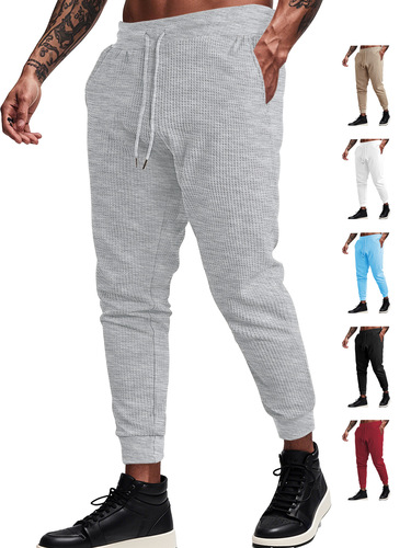 Men's European and American Cross-border Summer Sports Casual Loose Breathable Solid Color Checkerboard Tied Rope Long Pants Leisure Pants