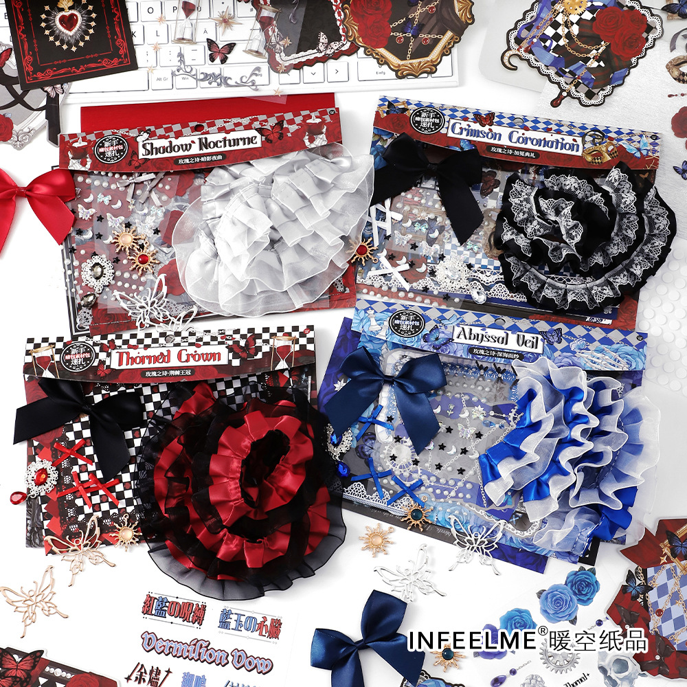 Infeel.Me Paquete de dolor de material compuesto Paquete de material de calidad Serie de poemas de rosas Papel de material de cuenta manual de estilo ins retro