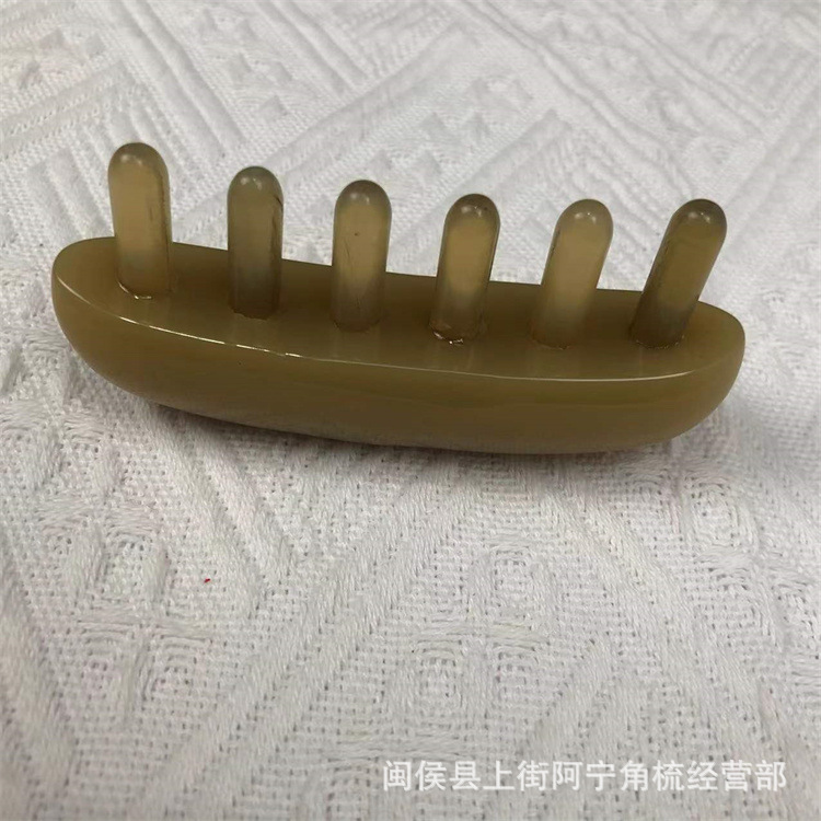Horn Massage Comb Goat Horn Six-Teeth Scalp Massage Comb 10 cm Acupoint Comb overview