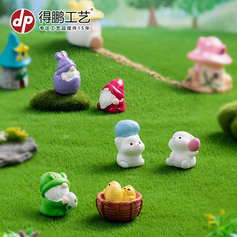 (2개) 외국 무역 신제품 마이크로 풍경 창의적 귀여운 부활절 난쟁이 토끼 알 데스크탑 DIY 장식 장식품