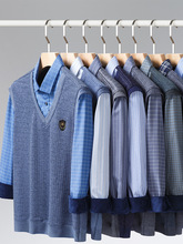 啄木鸟男士保暖衬衫冬季假两件加绒加厚高档中年宽松衬衣爸爸装潮