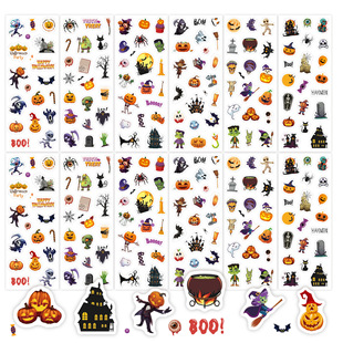 Cross-Border Halloween Stickers 12 Cartoon Pumpkin Skull Bat Spider Small Stickers Holiday Party Decoration New Products