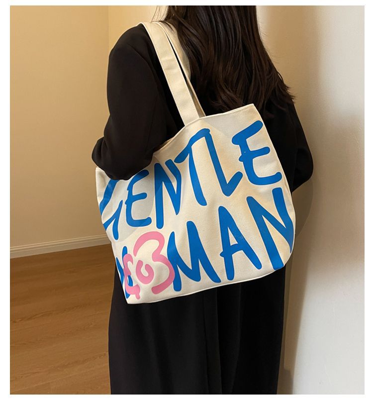 Commuting single-shoulder letter large-capacity versatile bag, canvas bag, Japanese student class artistic bag, women's tote handbag full figure