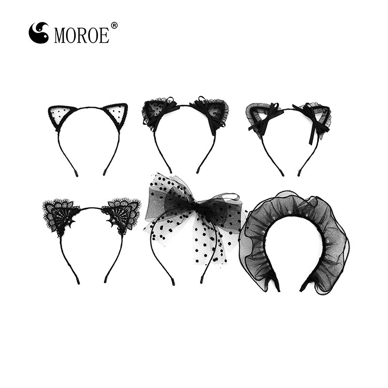New Lace Bow Cat Ear Hair Band Japanese and Korean Mesh Hollow Bell Rabbit Ear Buckle Hair Accessories
