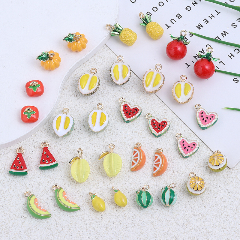 Alloy Oil Drop Stereo Watermelon Durian Pineapple Orange Carambola Fruit Series Pendant DIY Jewelry Pendant Accessories
