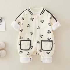 2024春季嬰兒哈衣男寶寶純棉可愛米奇條紋連體衣新生兒爬爬服批發
