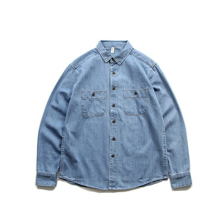 Retro Solid Color Denim Shirt For Men Loose Casual Workwear Top_voghion.com