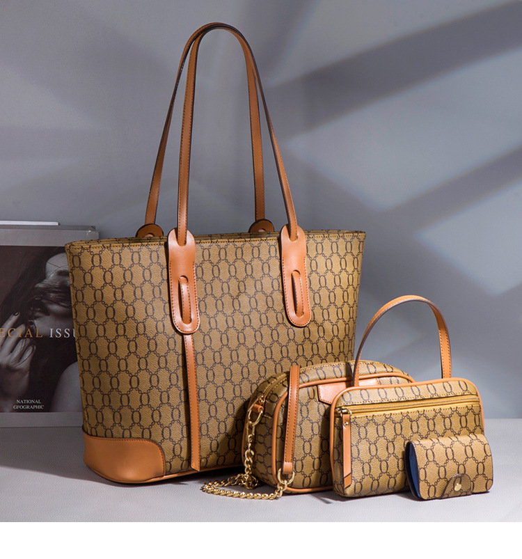 Damen-Handtaschen-Set, 4-in-1, weiche PU-Ledertasche mit Henkel, Tragetasche, Schultertasche, Umhängetasche, Geldbörse, Portemonnaie-Set_voghion.com