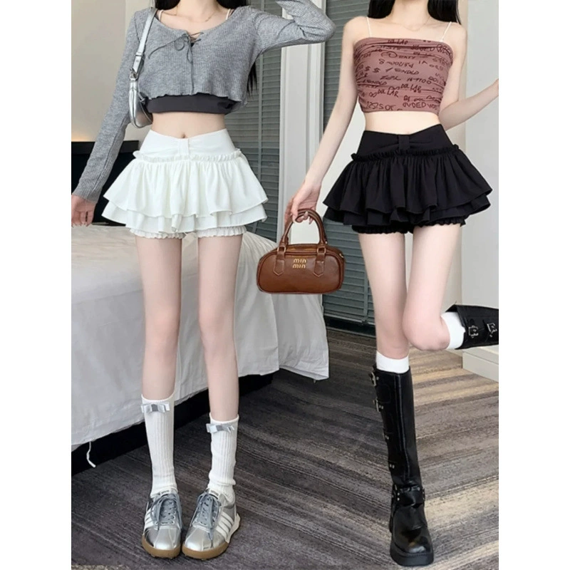 Новая осенняя пышная юбка в студенческом стиле для женщин, юбка-тортик, уменьшающая возраст, ультракороткие брюки-юбка с защитой от воздействия, юбка-трапеция.