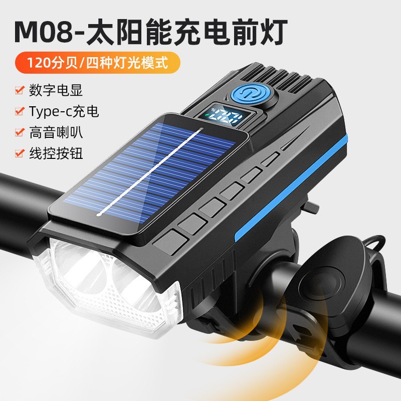 Faro Solar para Bicicleta Recargable USB para Ciclismo Nocturno