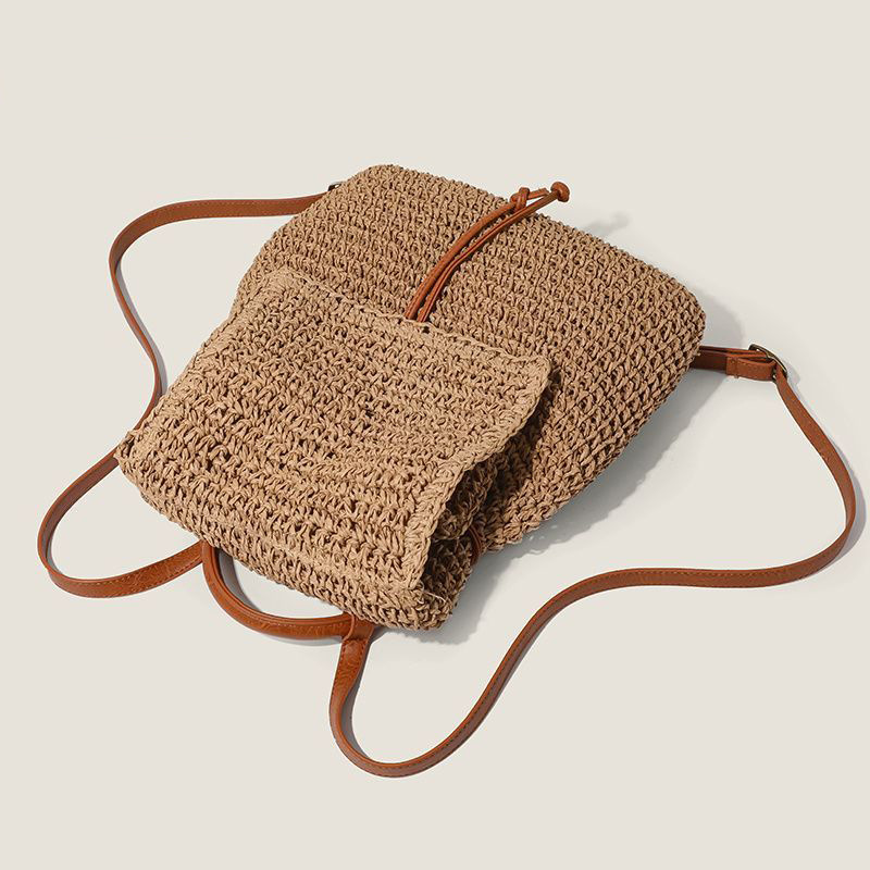 Trending Large Capacity Woven Backpack For Women 2025 New Style Seaside Vacation Beach Straw Bag Travel Backpack - Thumbnail 4