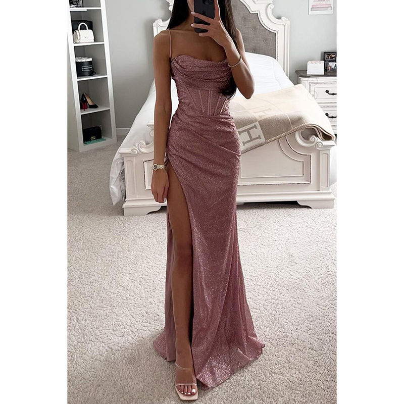 Cross-border Long Dress European and American New Party Fashion Sling dress INS Loose Casual Split Women's dress
