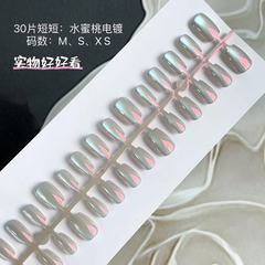 跨境新款美甲水蜜桃電鍍預製穿戴甲成品假指甲夢幻少女感預製甲片