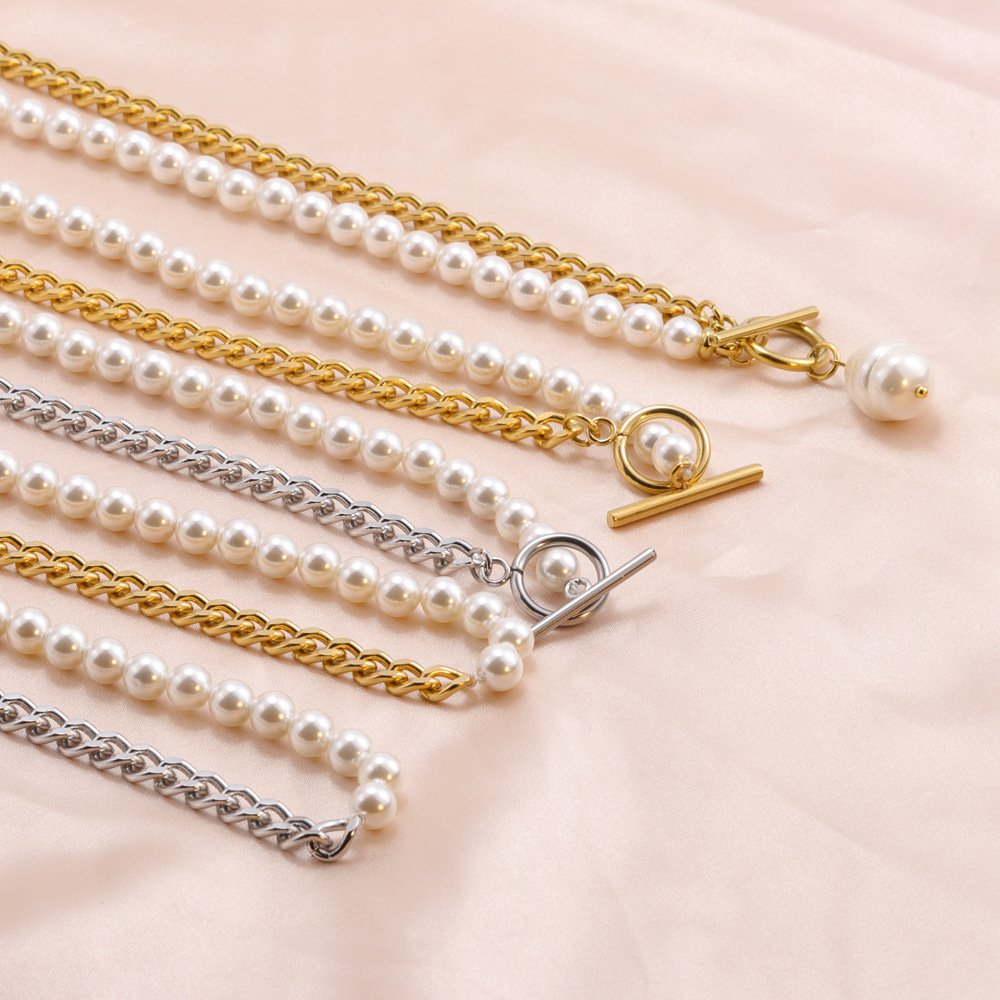 Fashion Geometric Titanium Steel Plating Artificial Pearls Necklace 1 Piece